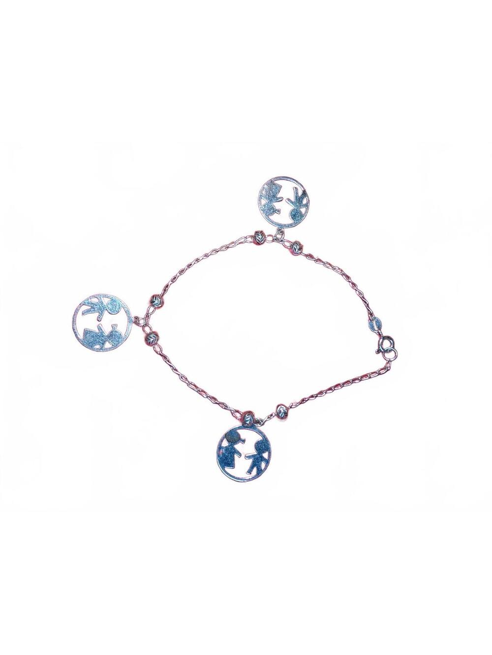 Silver 925 Bracelet with Circular Cutout Boy and Girl Charms